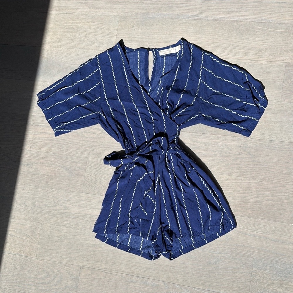 BEACHGOLD Navy and White Striped Romper
